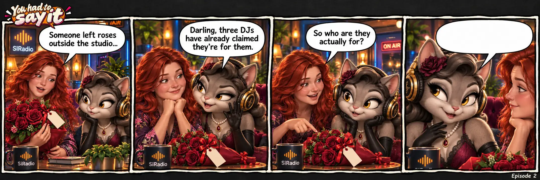 Episode 2: Powder my Rose. Fill the empty final speech bubble.